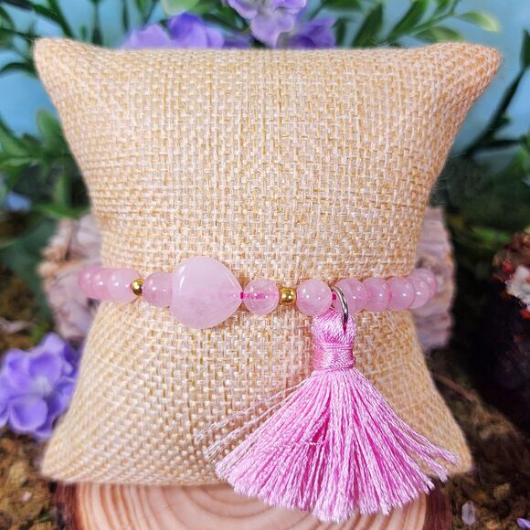 Rose Quartz Heart Tassel Bracelet #2 - Picture 1 of 2